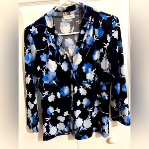 Calvin Klein Black Floral 3/4 Sleeve V Neck Top Size Small